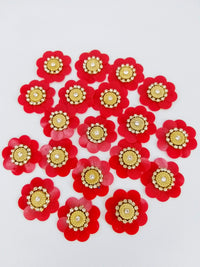 Thumbnail for 5 Red Floral Applique, Sequins and Rhinestone Appliques, Headband Applique