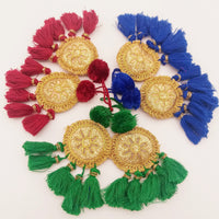 Thumbnail for Set of 2 Embroidered Tassels, Green and Gold Tassels, Indian Tassels