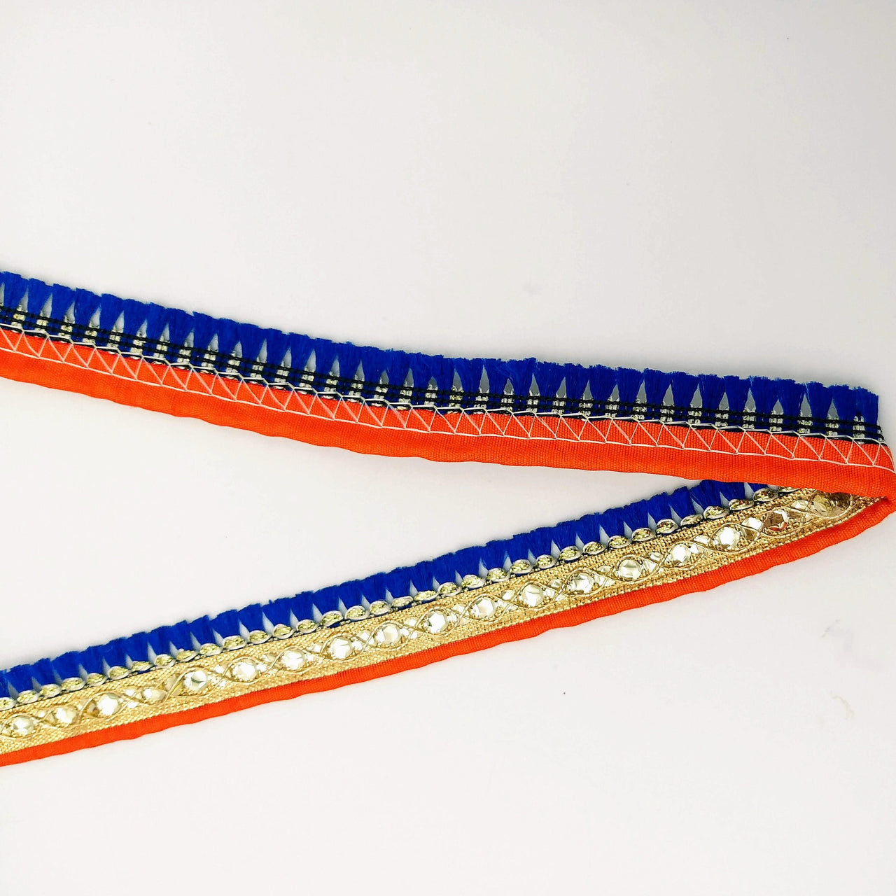 Royal Blue Tassels Trim, Orange and Gold Fringe Trim, Beaded Trim