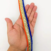 Thumbnail for Royal Blue Tassels Trim, Orange and Gold Fringe Trim, Beaded Trim