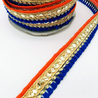 Thumbnail for Royal Blue Tassels Trim, Orange and Gold Fringe Trim, Beaded Trim