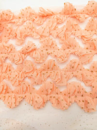 Thumbnail for Peach Chiffon And Net Silk Fabric Trim, Peach Ruffles Trim, Five Layers Ruffle Pleated Approx. 9 inches Wide