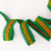 Thumbnail for Orange Cotton Fabric Lace Trim with Green Thread Embroidery, Trim By 3 Yards, Craft Decorative Ribbon