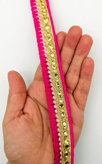 Thumbnail for Fuchsia Pink Tassels Trim, Gold Fringe Trim, Beaded Trim