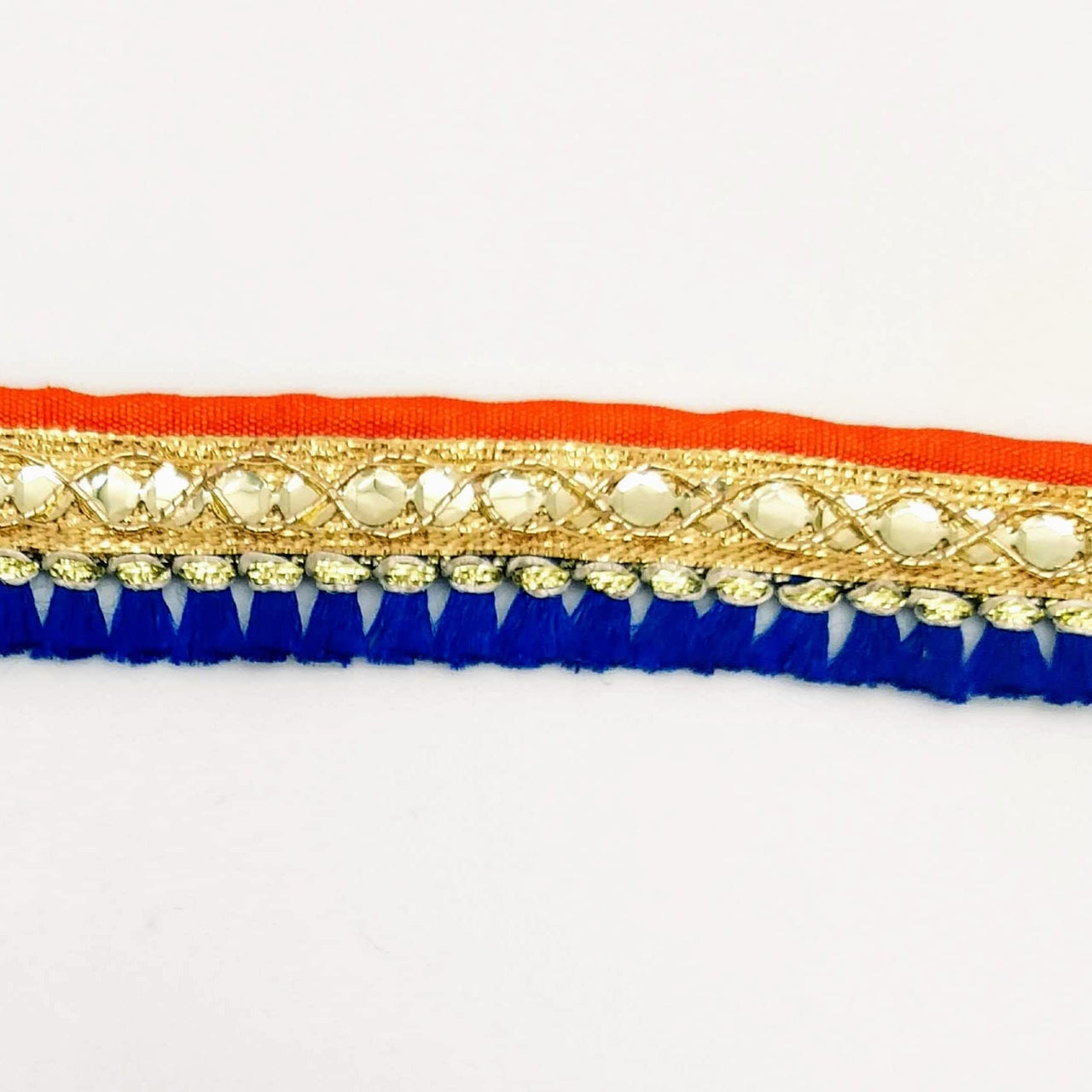 Royal Blue Tassels Trim, Orange and Gold Fringe Trim, Beaded Trim