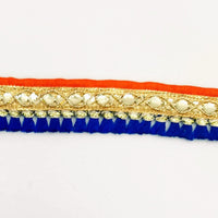 Thumbnail for Royal Blue Tassels Trim, Orange and Gold Fringe Trim, Beaded Trim