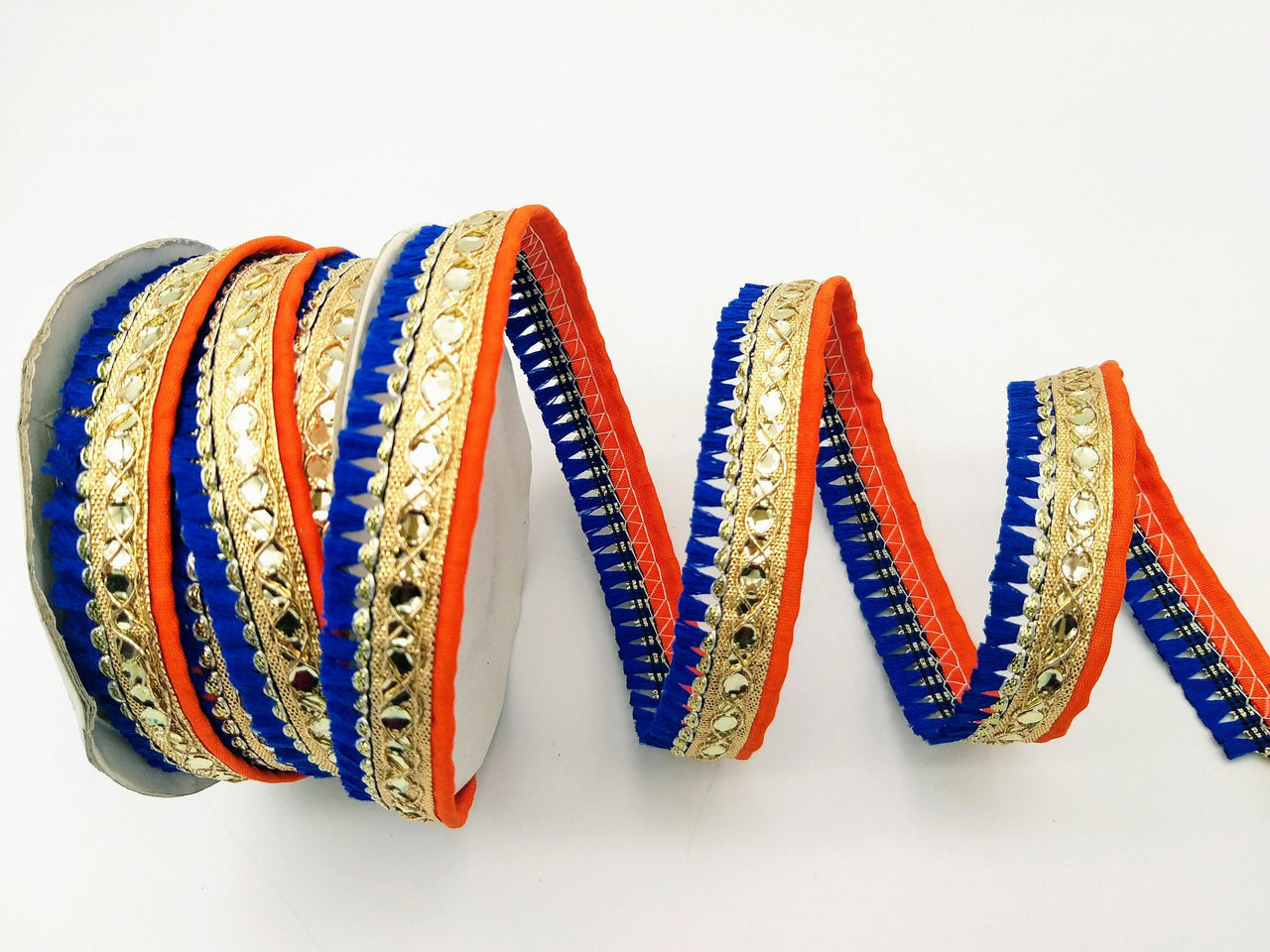 Royal Blue Tassels Trim, Orange and Gold Fringe Trim, Beaded Trim