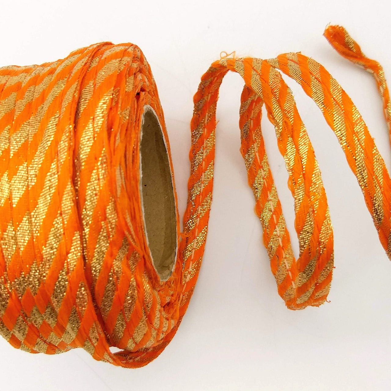 Orange And Gold Stripes Piping Cord Trim, Approx. 10 mm wide, 9 Yards Trim