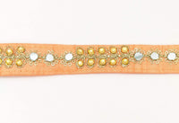 Thumbnail for Peach Art Silk Trim With Kundan Stones, Beads And Mirrors Embellishments, Approx. 22mm