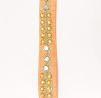 Thumbnail for Peach Art Silk Trim With Kundan Stones, Beads And Mirrors Embellishments, Approx. 22mm