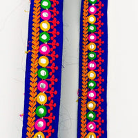 Thumbnail for Royal Blue Indian Mirror Trim Kutch Embroidered Navratri Garba Dress Trim Bridal Lace, Sari Border 35 mm Wide Trim Per 3 Yards