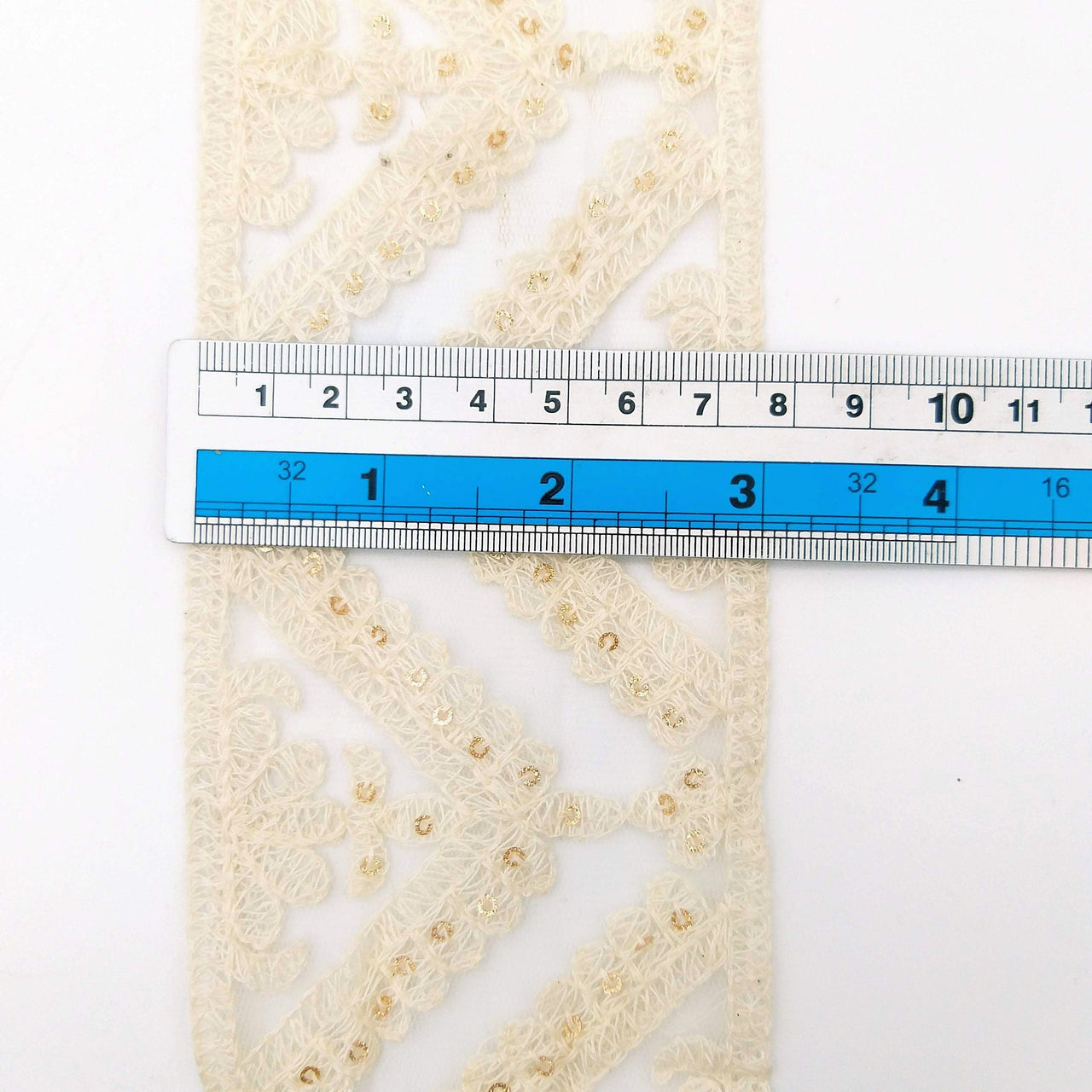 White Soft Net Lace Trim With Floral Embroidery And Gold Sequins, Sequinned Trim, Wedding Trim Bridal Trim