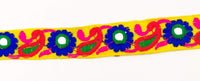 Thumbnail for Yellow Floral Mirrored Trim With Royal Blue Flowers And Red Paisley Embroidery, Decorative Trimming, Trim By 3 Yards