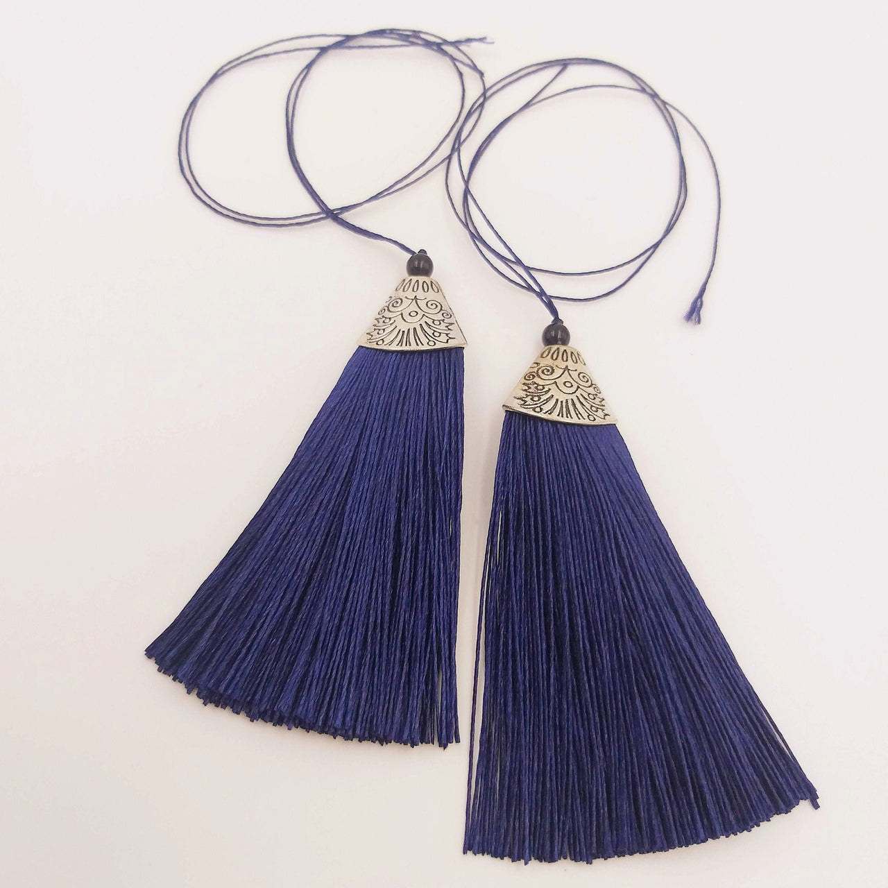 Navy Blue Tassel, Artificial Silk Tassel with Cone Cap, Earring Tassel