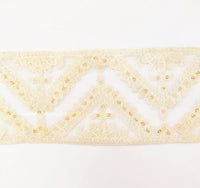 Thumbnail for White Soft Net Lace Trim With Floral Embroidery And Gold Sequins, Sequinned Trim, Wedding Trim Bridal Trim