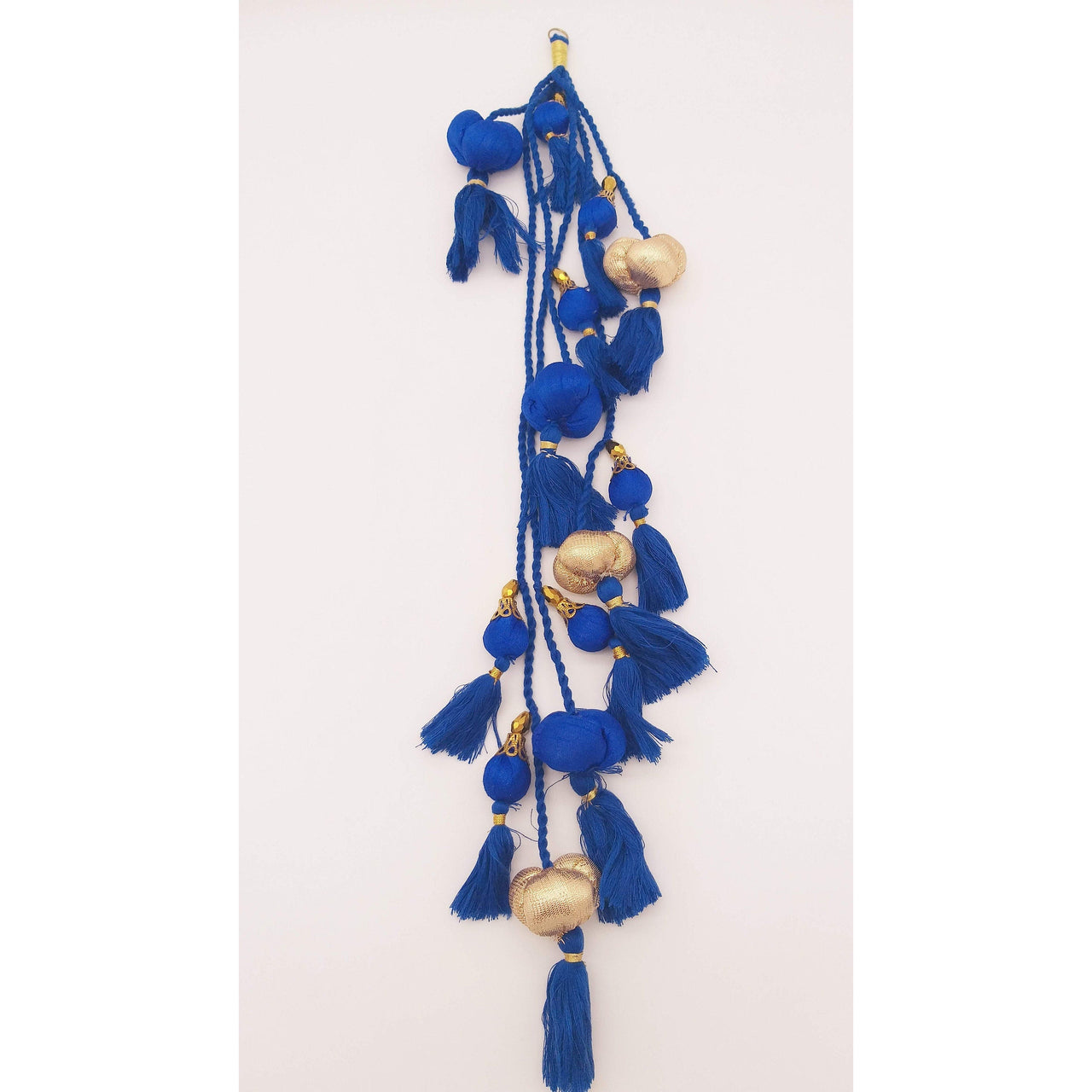 Royal Blue And Gold Fabric Balls Bunch Tassels, Latkan, Embellishments