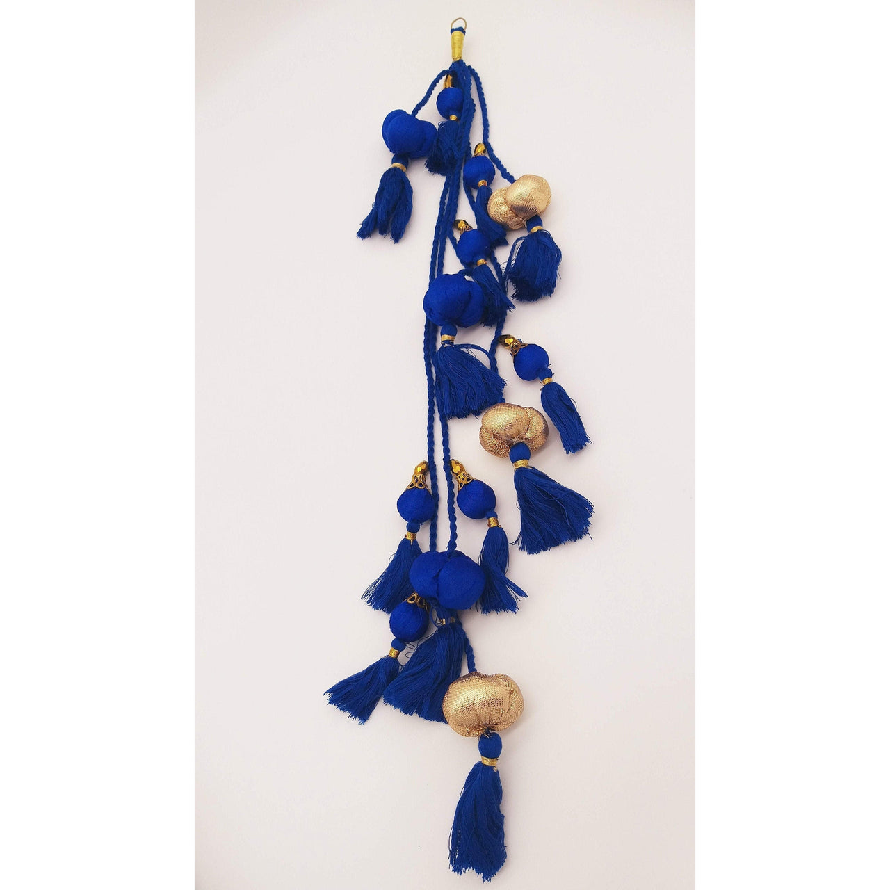 Royal Blue And Gold Fabric Balls Bunch Tassels, Latkan, Embellishments