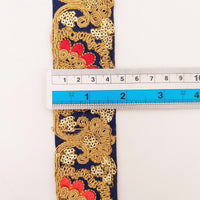 Thumbnail for Navy Blue Art Silk Trim With Intricate Floral Embroidery With Sequins, Lace Trim, Indian Lace Trim