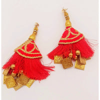 Thumbnail for Red Tassels With Gold Beads, Beaded Tassels With Red and Gold Embroidery, Traditional Indian Latkan