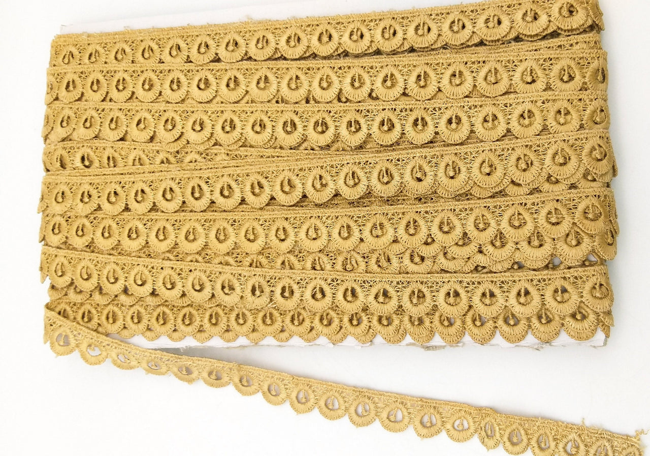 9 Yards Beige Embroidery Polyester Lace Trim, Approx. 18mm Wide, Fringe Trim