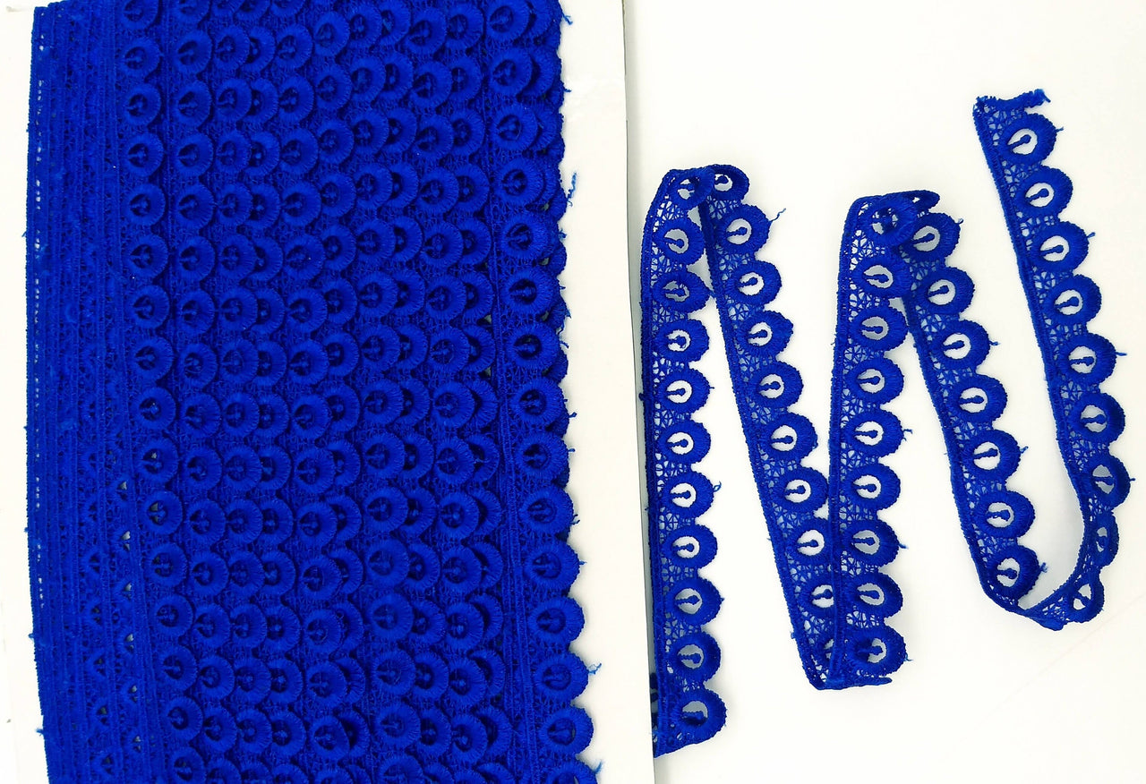 9 Yards Royal Blue Embroidery Polyester Lace Trim, Approx. 18mm Wide, Fringe Trim