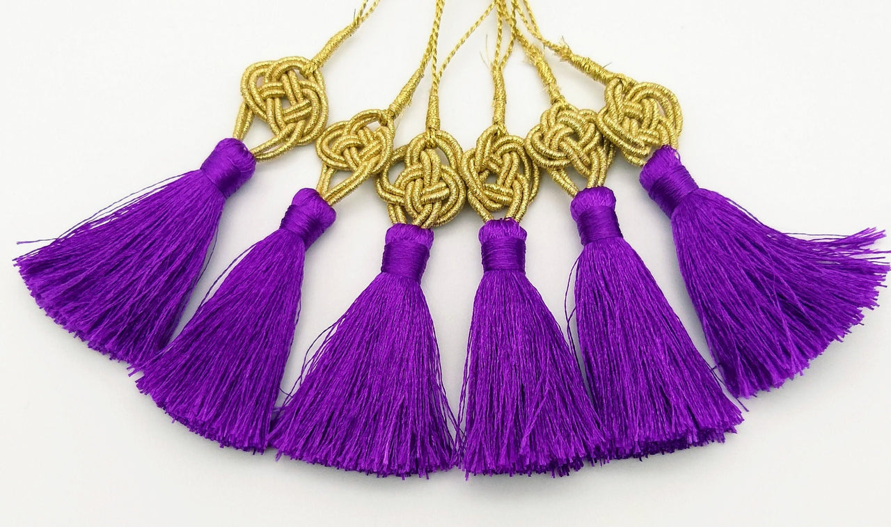 Purple Tassels Artificial Silk Tassel, Gold Celtic Knot Tassels, Earring Tassel