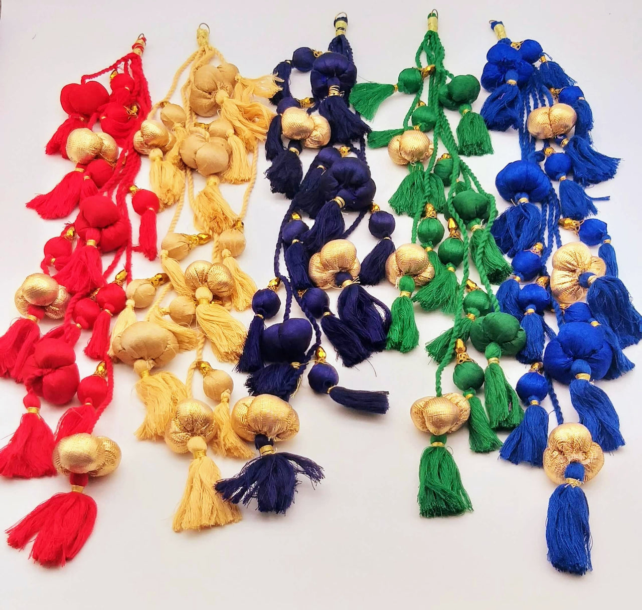 Royal Blue And Gold Fabric Balls Bunch Tassels, Latkan, Embellishments