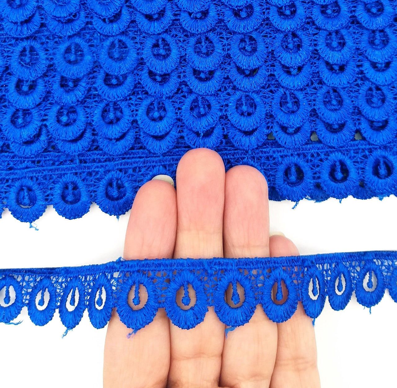 9 Yards Royal Blue Embroidery Polyester Lace Trim, Approx. 18mm Wide, Fringe Trim