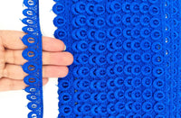 Thumbnail for 9 Yards Royal Blue Embroidery Polyester Lace Trim, Approx. 18mm Wide, Fringe Trim