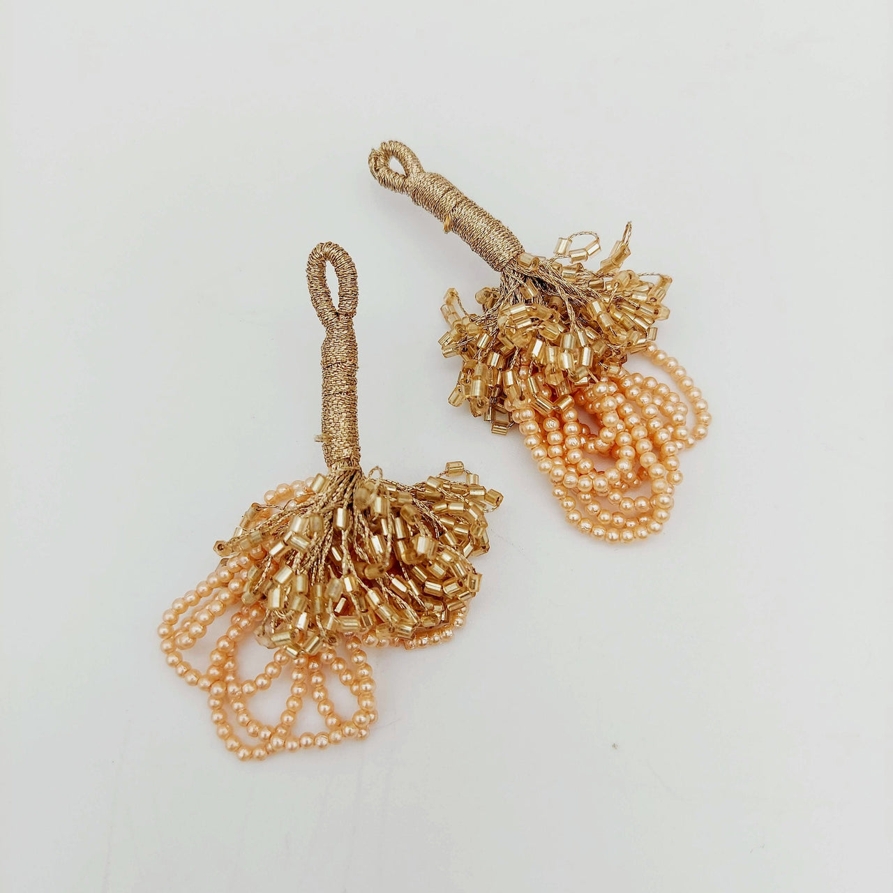 Peach Handmade Bugle Beaded Tassel, Bell Tassel, Sari Blouse Latkan