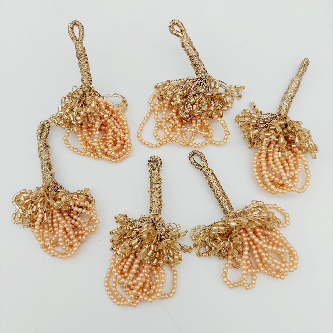 Peach Handmade Bugle Beaded Tassel, Bell Tassel, Sari Blouse Latkan