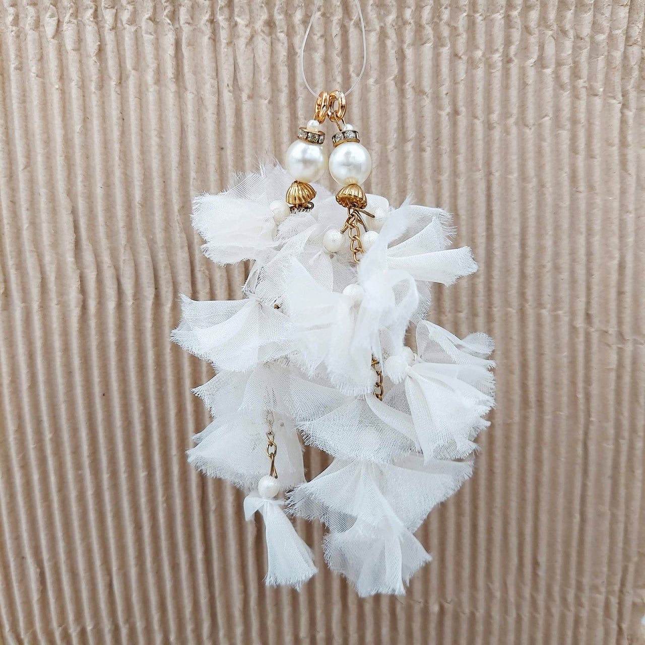 White Tissue and Chain Latkan Indian Latkans, Pear Latkan Tassels, Blouse Latkan Sewing Latkans Bridal Tassels 1 Pair