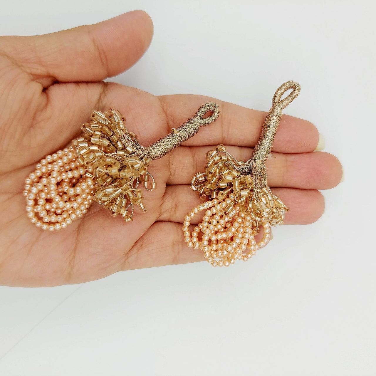 Peach Handmade Bugle Beaded Tassel, Bell Tassel, Sari Blouse Latkan