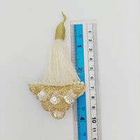 Thumbnail for Off White Tassels In Gold  and White Bead and Sequins, Indian Latkans, Blouse Latkan