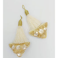 Thumbnail for Off White Tassels In Gold  and White Bead and Sequins, Indian Latkans, Blouse Latkan