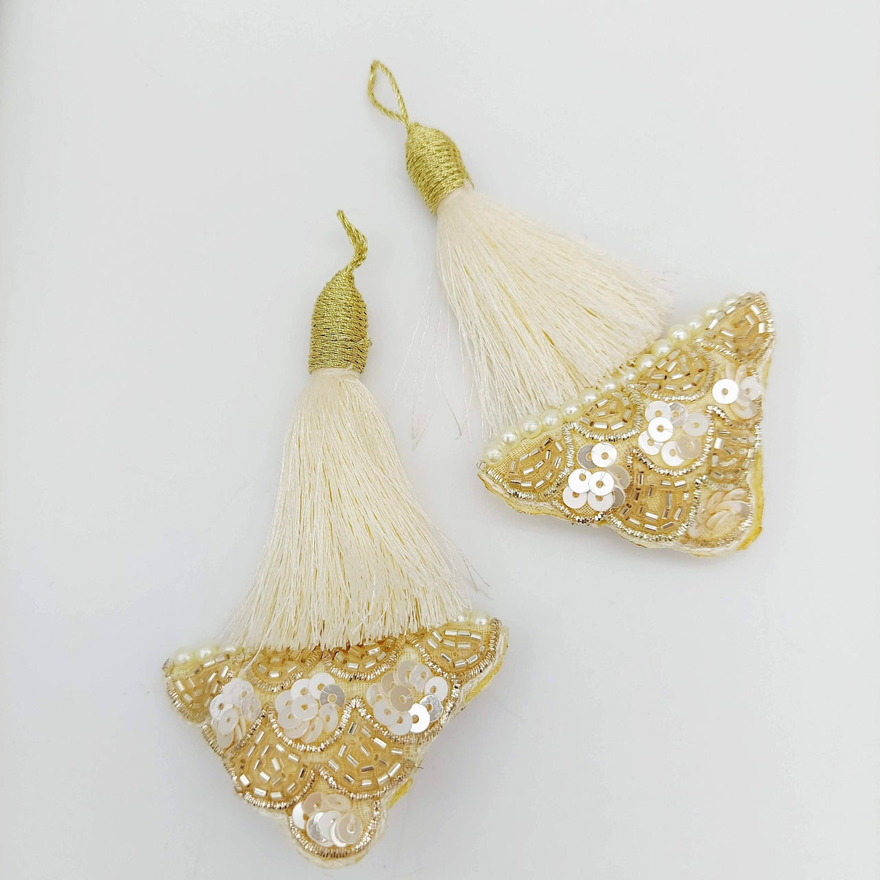 Off White Tassels In Gold  and White Bead and Sequins, Indian Latkans, Blouse Latkan