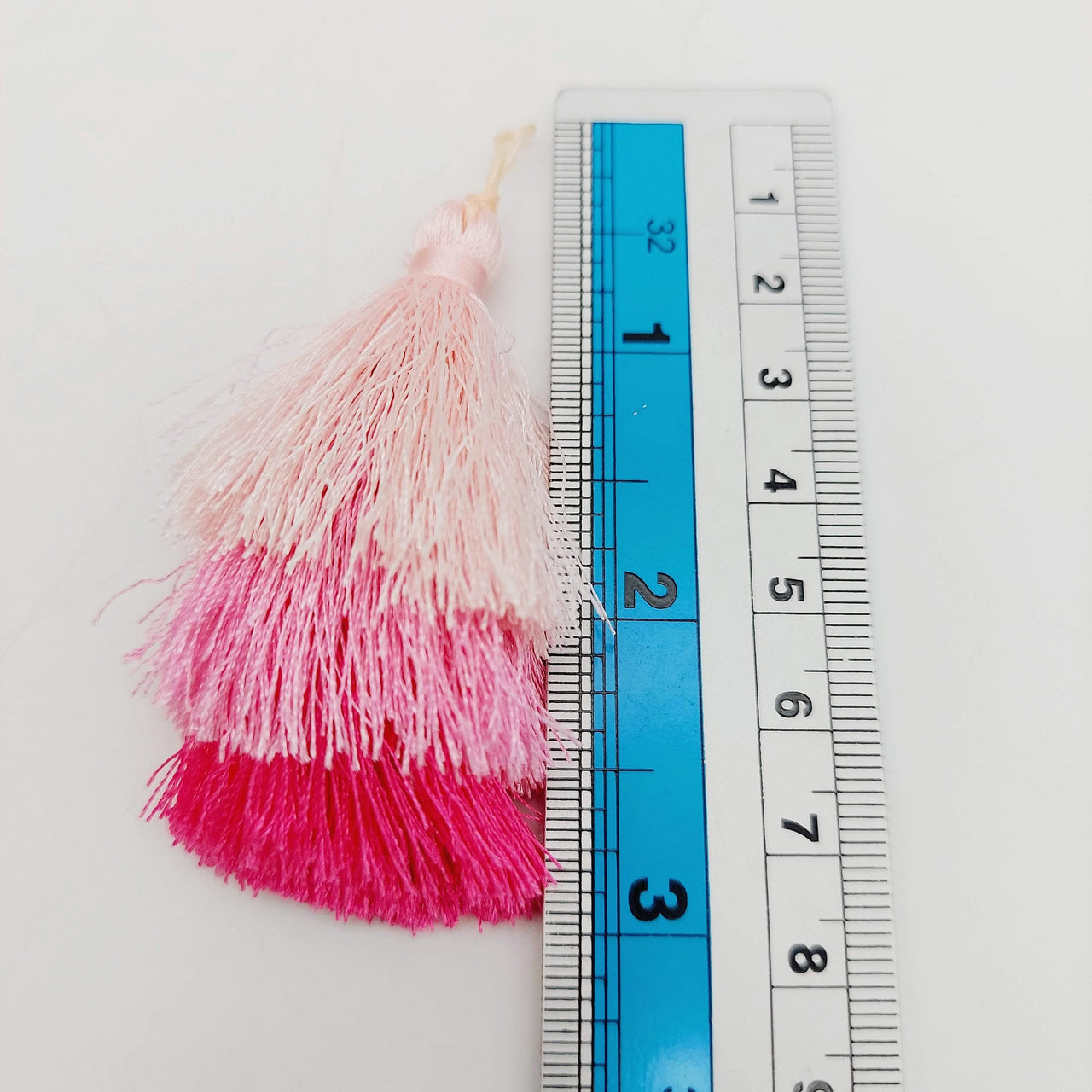 Pink Cotton Tassels in Three Layers, Tassel Charms, Tiered Tassels x 2