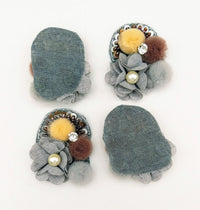 Thumbnail for Hand Embroidered Grey, Yellow And Brown Floral Applique, 2 Pcs