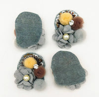 Thumbnail for Hand Embroidered Grey, Yellow And Brown Floral Applique, 2 Pcs