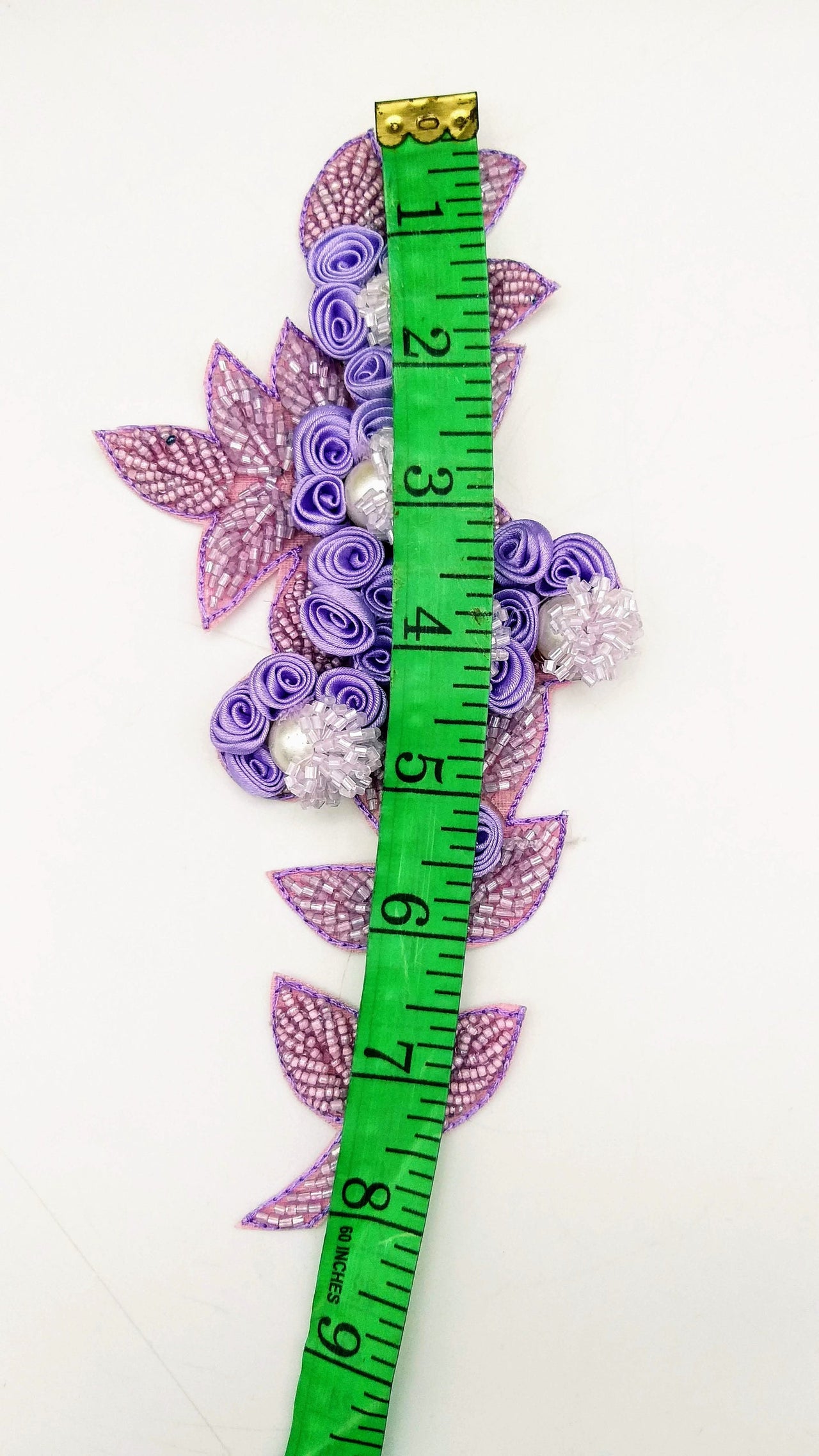 Lilac Purple Hand Embroidered Floral Applique, Beaded Floral Motif