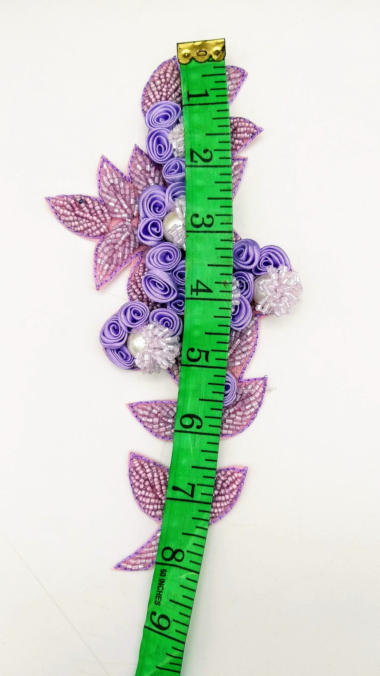 Lilac Purple Hand Embroidered Floral Applique, Beaded Floral Motif