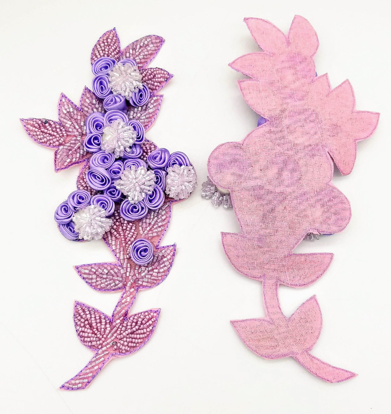 Lilac Purple Hand Embroidered Floral Applique, Beaded Floral Motif