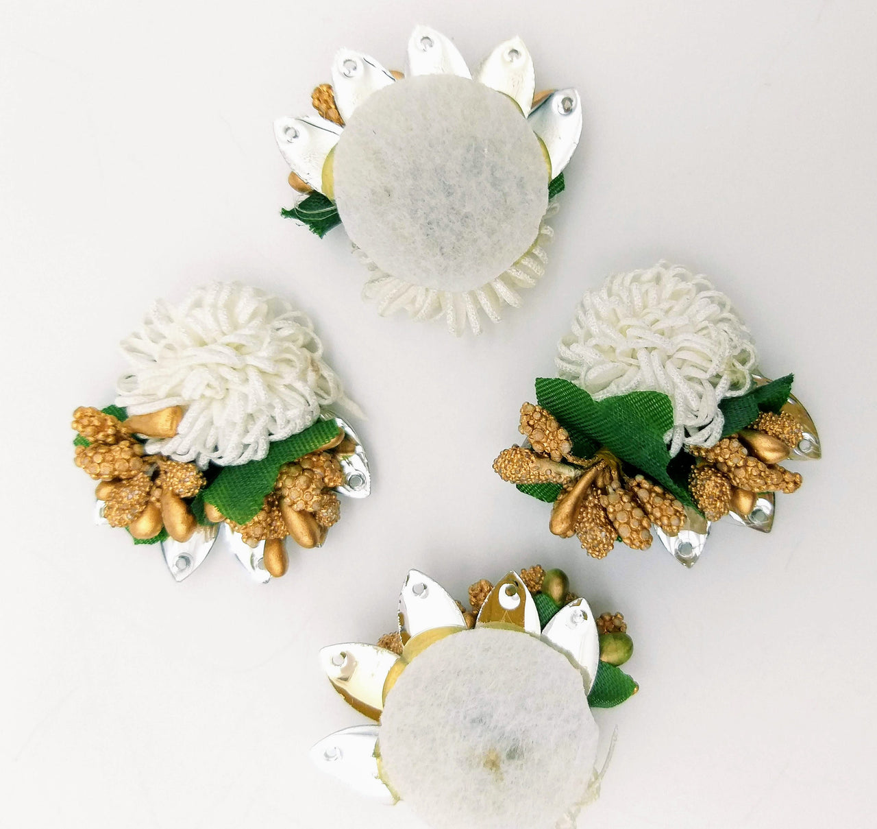 Handmade White Floral Applique with Beads, Flower Motifs x 3