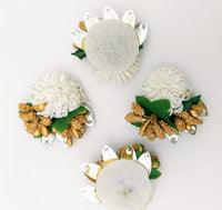 Thumbnail for Handmade White Floral Applique with Beads, Flower Motifs x 3