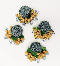 Thumbnail for Handmade Grey Floral Applique with Beads, Flower Motifs x 3