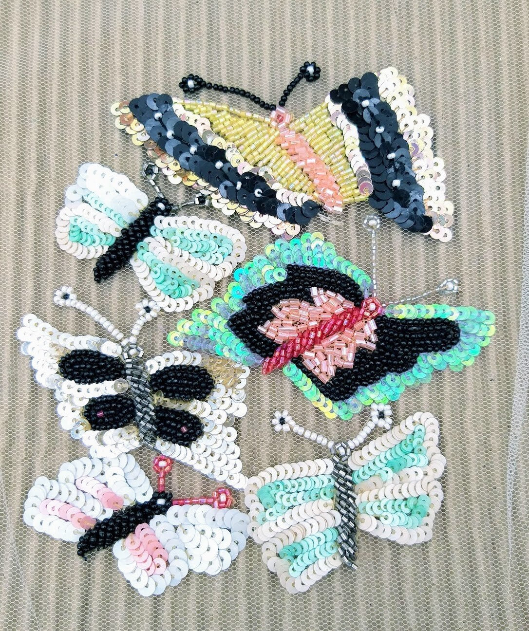 Hand Embroidered Butterfly Swarm Applique With Sequins and Beads, Cut Work Applique, Sequinned Beaded Applique