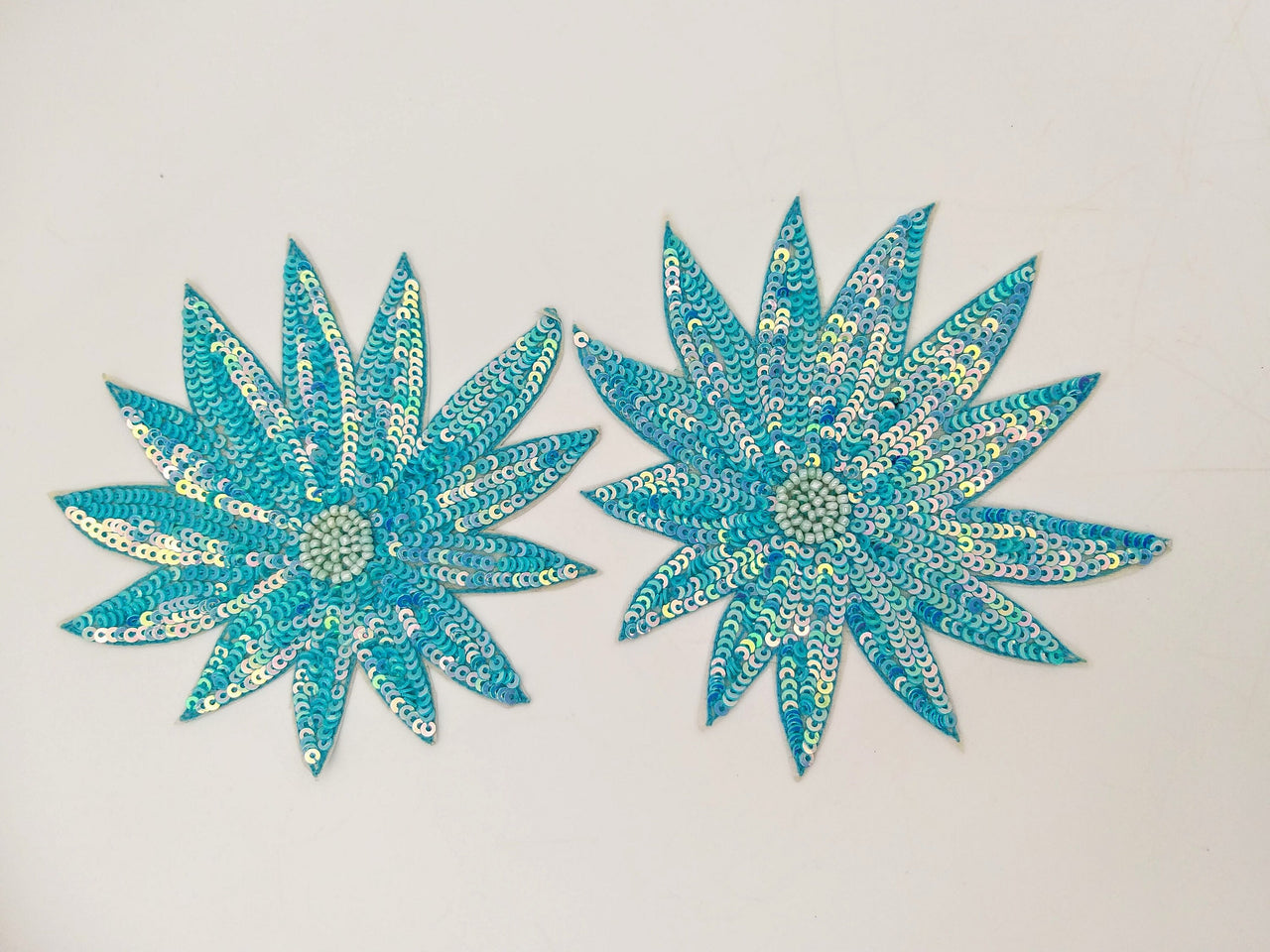 Blue Hand Embroidered Floral Applique With Sequins, Cut Work Applique, Sequinned Floral Applique