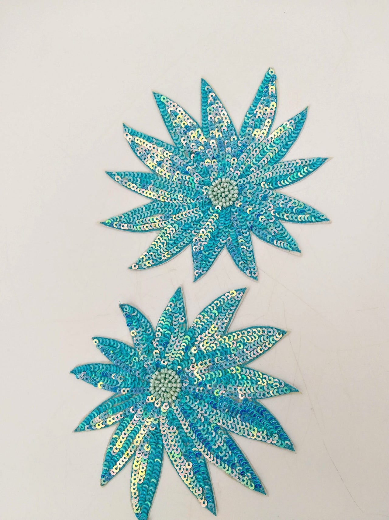 Blue Hand Embroidered Floral Applique With Sequins, Cut Work Applique, Sequinned Floral Applique