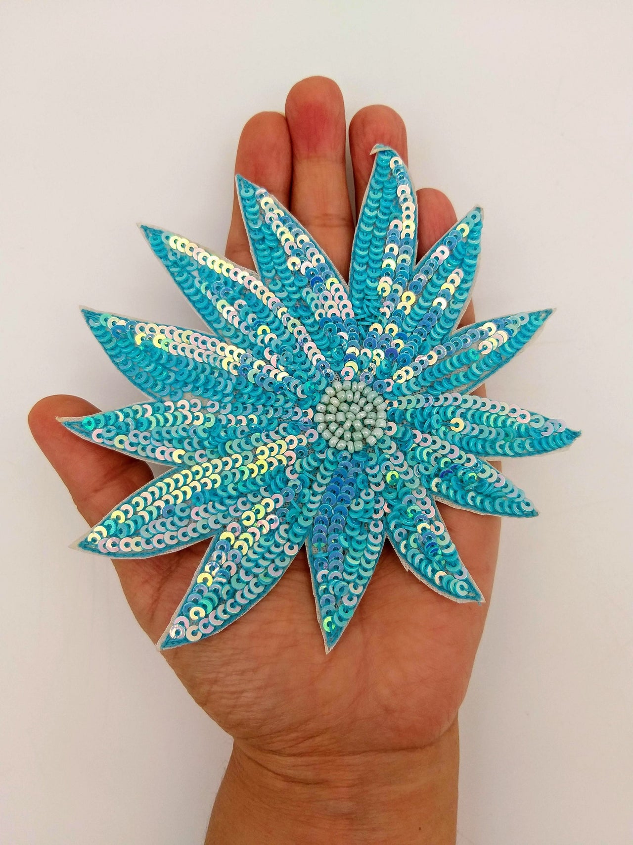 Blue Hand Embroidered Floral Applique With Sequins, Cut Work Applique, Sequinned Floral Applique