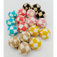 Thumbnail for Red and White Checkered Cotton Fabric Balls Tassel, Button with Ring Cap, Decorative Tassels